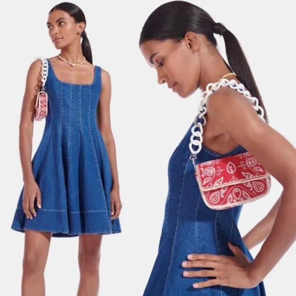 🌺🎉HP🎉🌺 NWT Staud Wells Denim Mini Dress - Picture 3 of 16